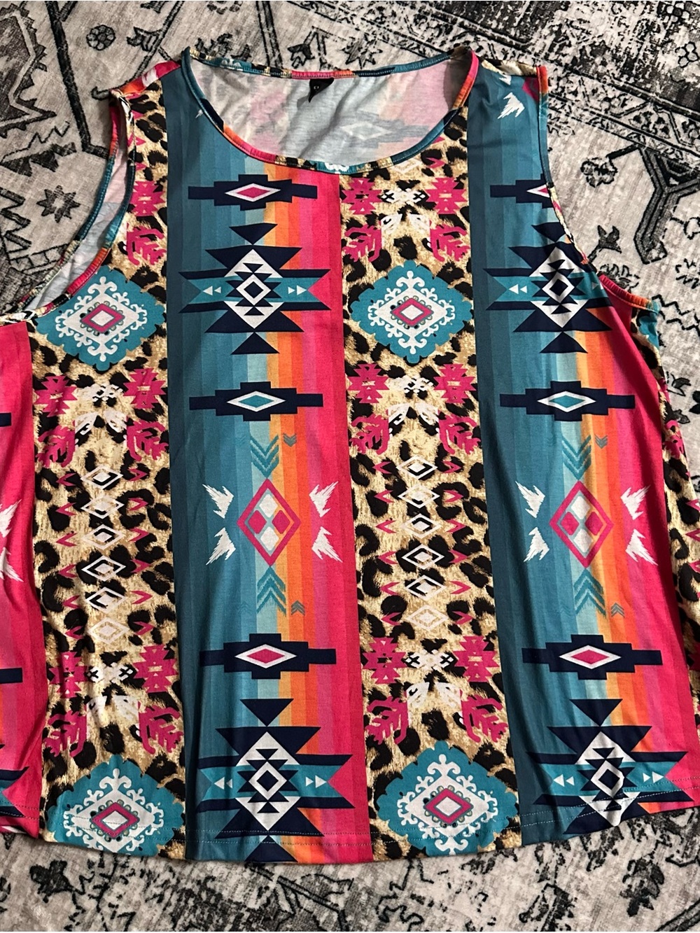 Sleeveless Tribal Print Tank Top in Teal and Fuchsia